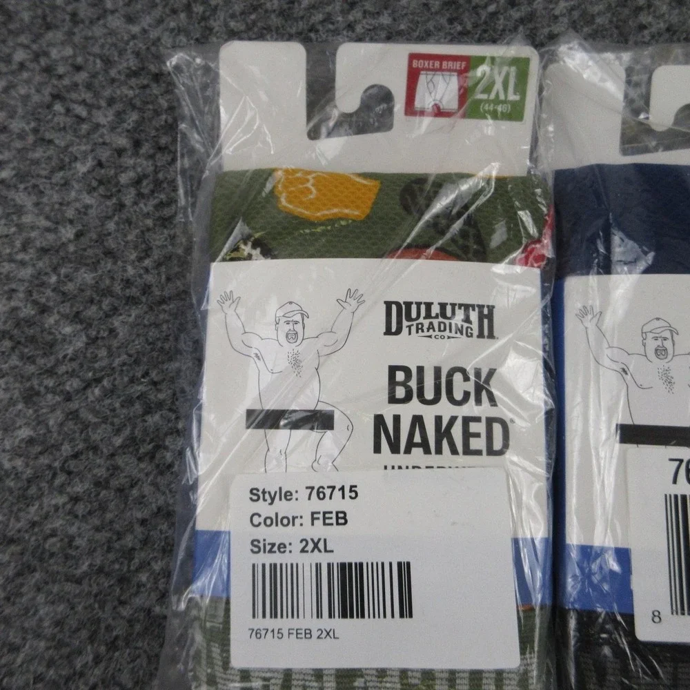 Duluth Trading Boxer Briefs Mens 2XL Multicolor Buck Naked Pattern 2 Pack NWT